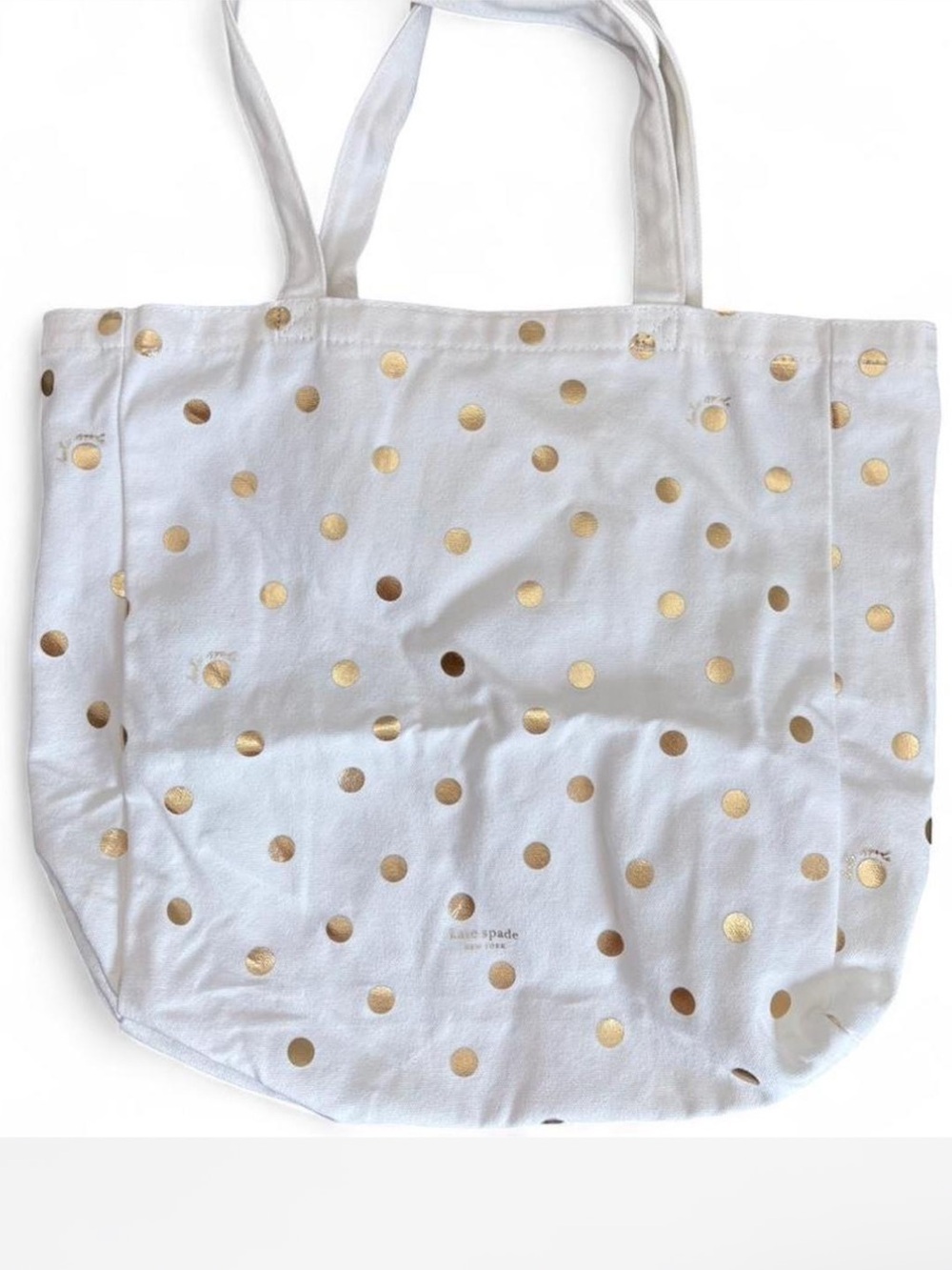kate spade White and Gold Polka Dot Canvas Tote